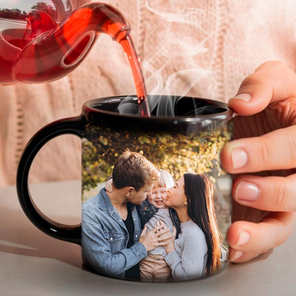 Taza mágica con foto personalizada.