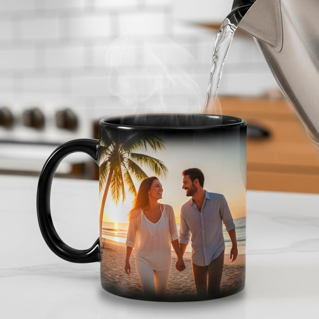Taza mágica con foto personalizada.